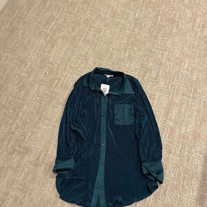 12th Tribe Teal Velvet Blouse